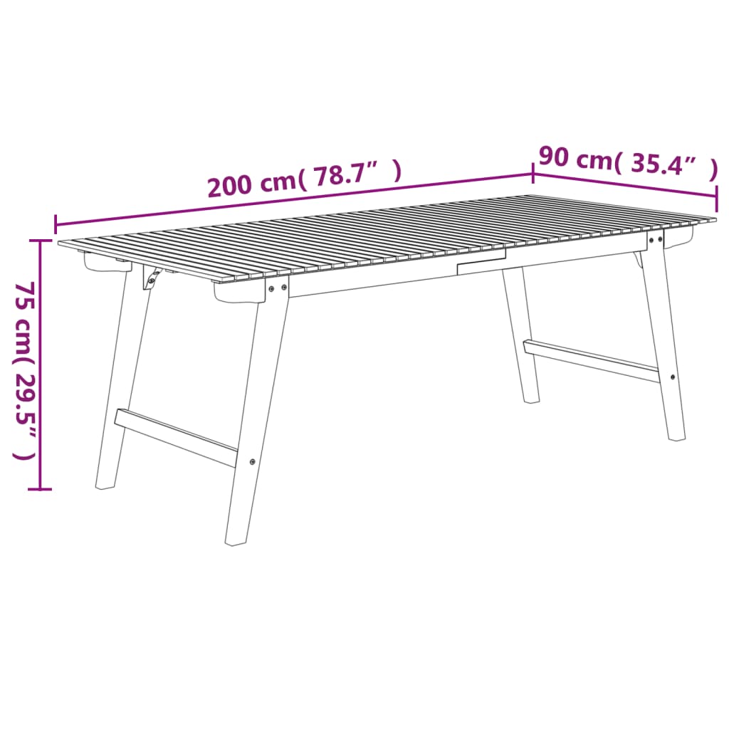 vidaXL Gartentisch 200x90x75 cm Massivholz Akazie