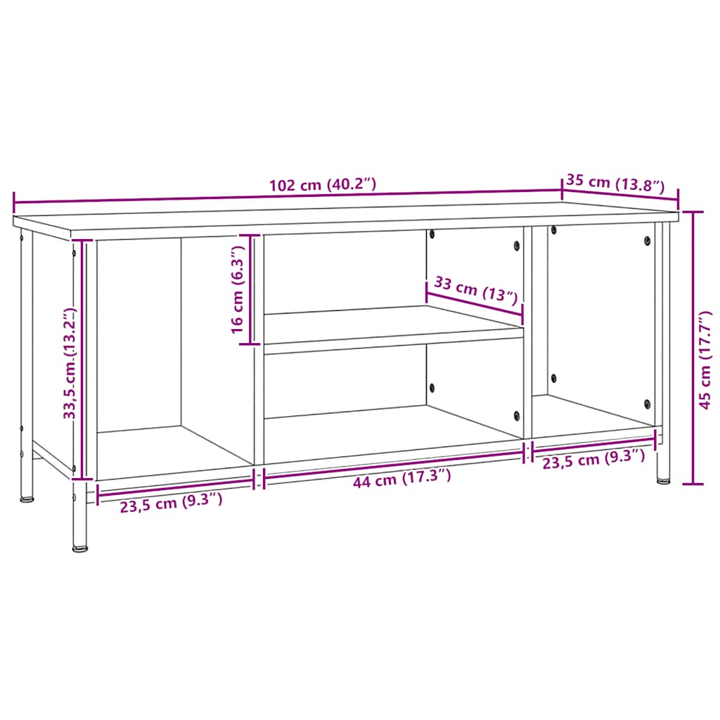 Meuble TV vidaXL chêne fumé 102x35x45 cm en bois d'ingénierie