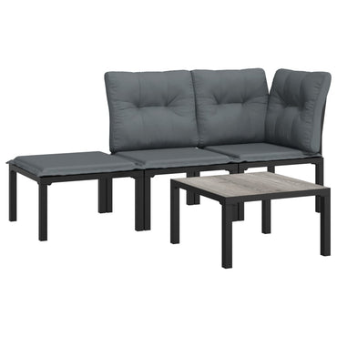 vidaXL 4-tlg. Garten-Lounge-Set Schwarz und Grau Poly Rattan