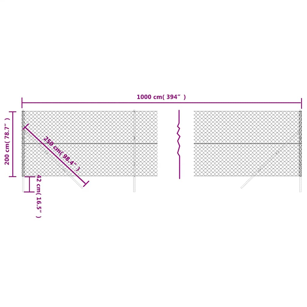vidaXL Maschendrahtzaun Grün 2x10 m