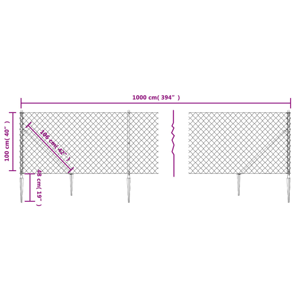 vidaXL Grillage avec manchons de sol vert 1x10 m
