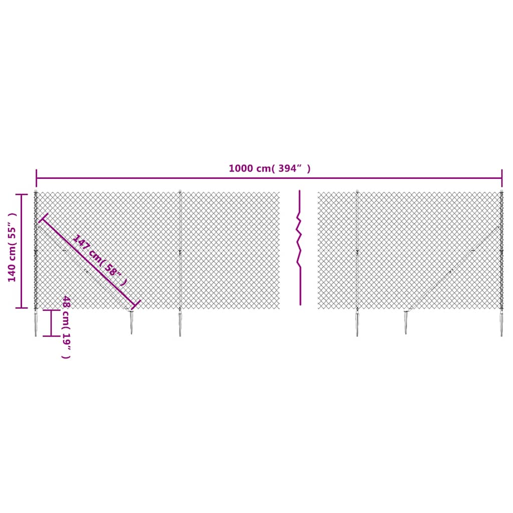 vidaXL Clôture grillagée avec manchons de terre Vert 1,4x10 m
