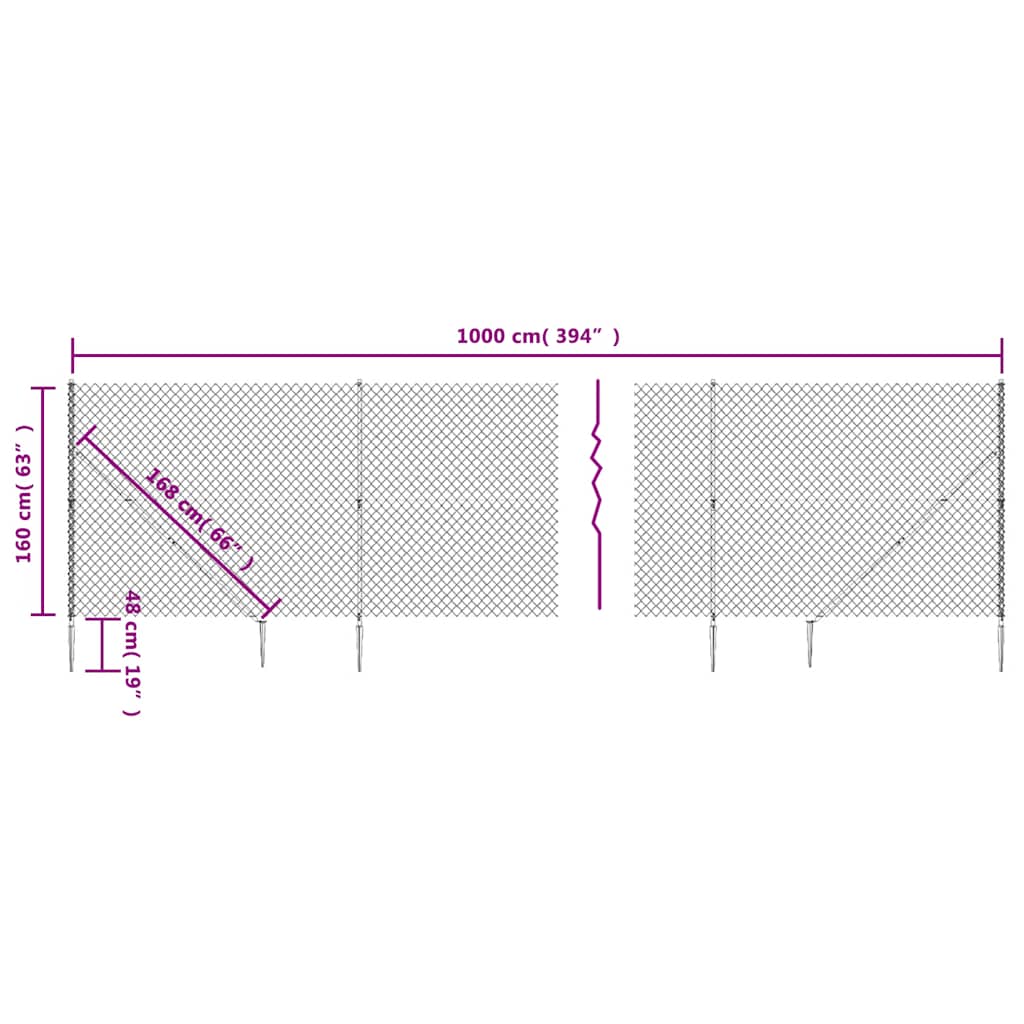 vidaXL Maschendrahtzaun mit Bodenhülsen Grün 1,6x10 m