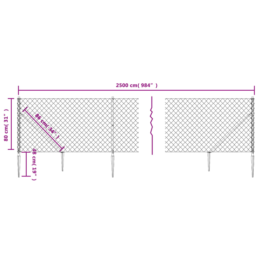 vidaXL Clôture grillagée avec manchons de fixation au sol Vert 0,8x25 m
