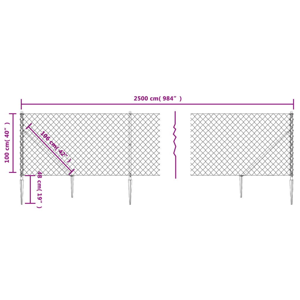 vidaXL Clôture grillagée avec manchons de terre Vert 1x25 m