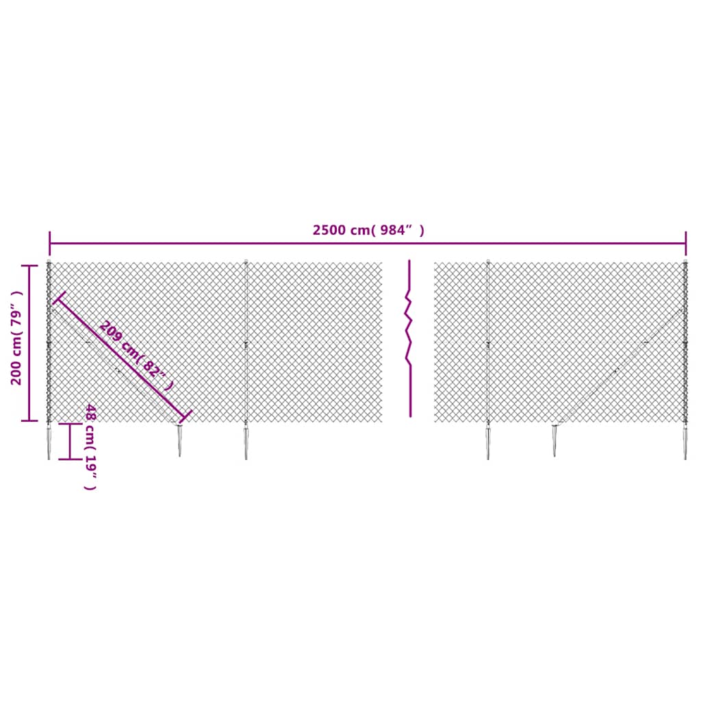 vidaXL Clôture grillagée avec manchons de fixation au sol vert 2x25 m