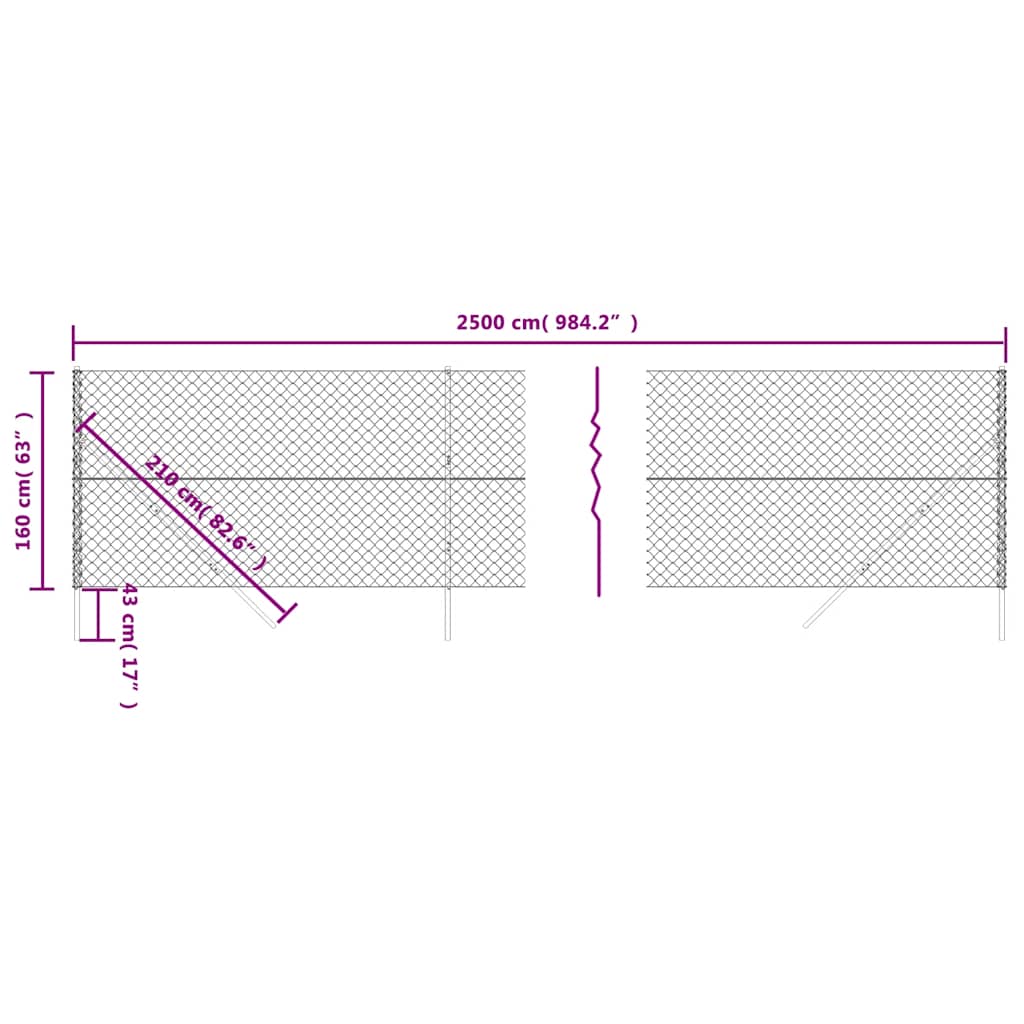 vidaXL Maschendrahtzaun Anthrazit 1,6x25 m
