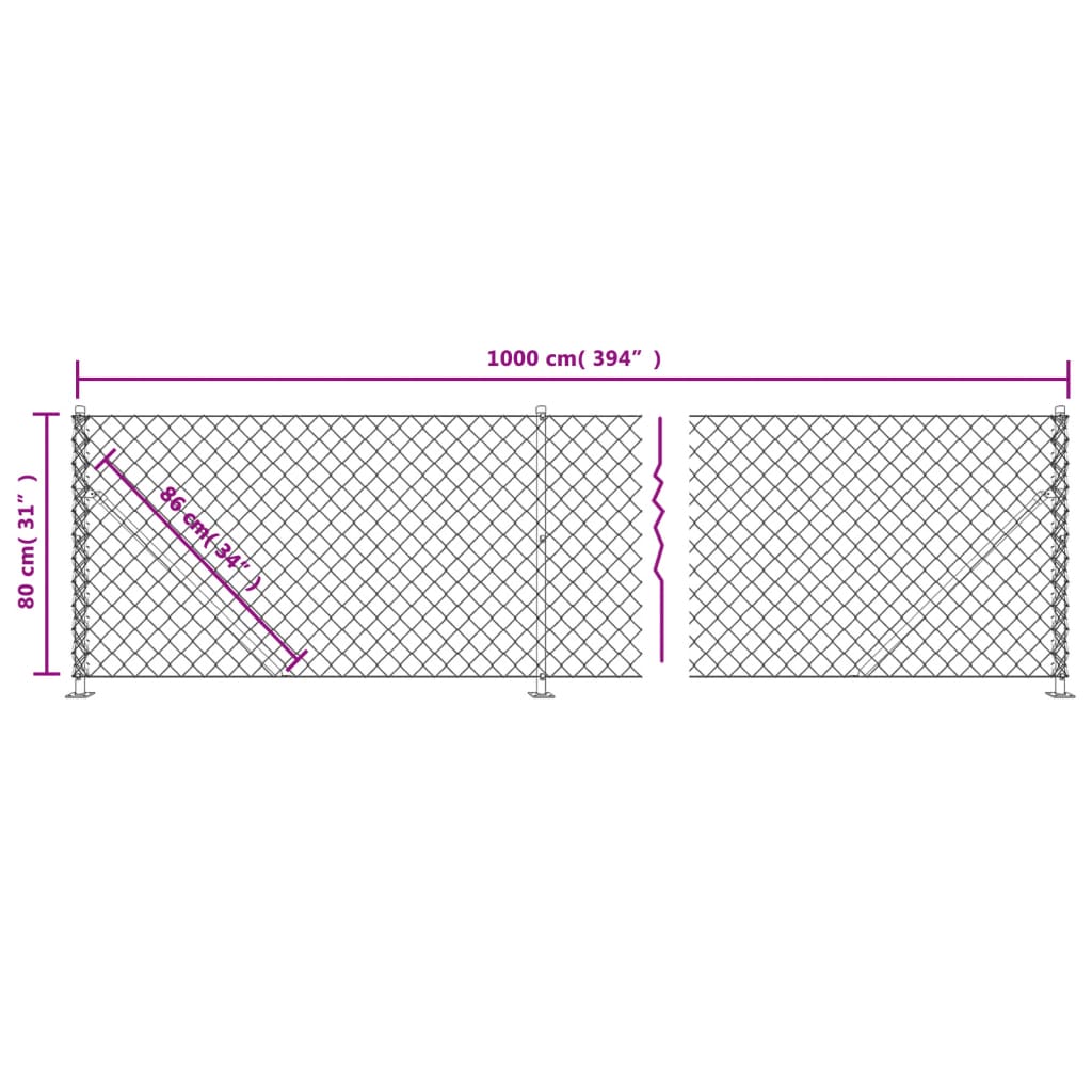 vidaXL Maschendrahtzaun mit Bodenflansch Anthrazit 0,8x10 m