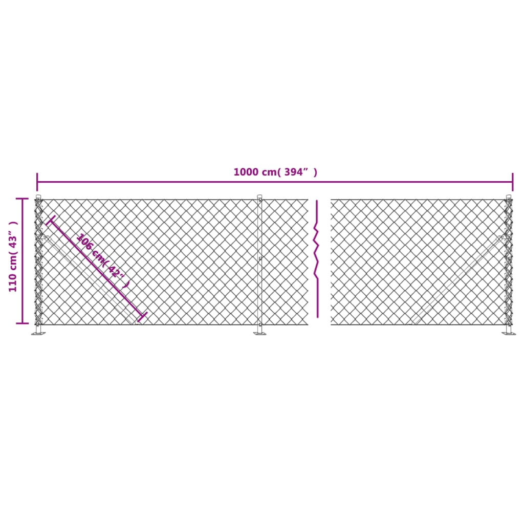 vidaXL Maschendrahtzaun mit Bodenflansch Anthrazit 1,1x10 m