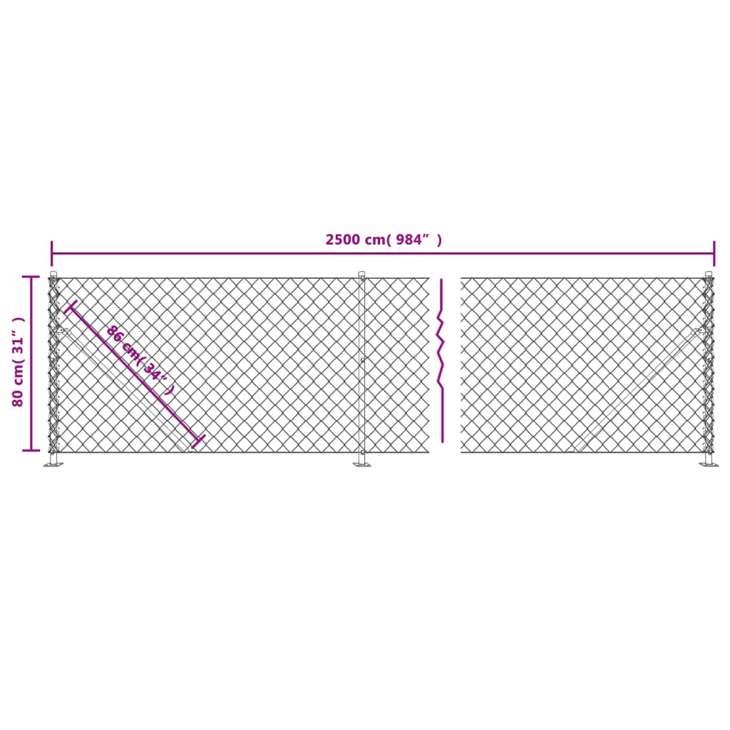 vidaXL Maschendrahtzaun mit Bodenflansch Silbern 0,8x25 m