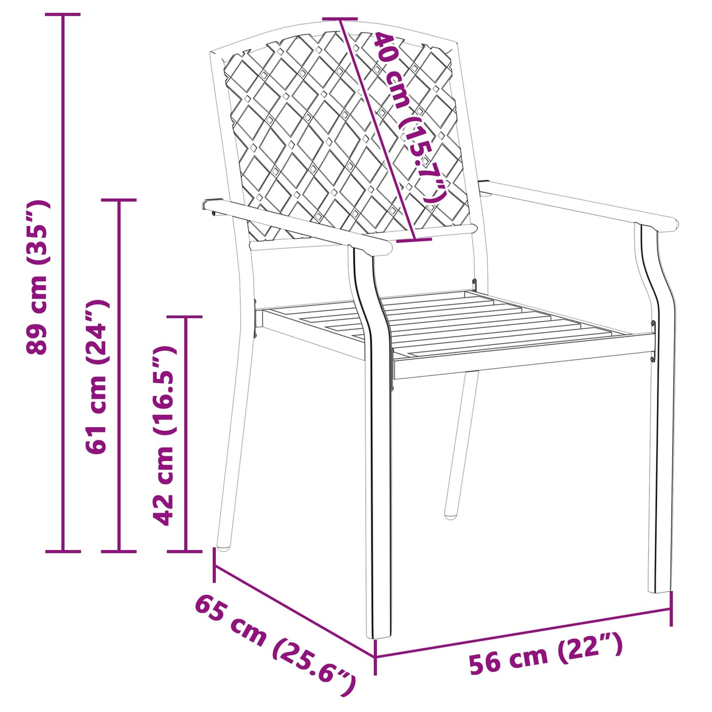 vidaXL Gartenstuhl 2 pcs Anthrazit 56 x 65 x 89 cm Stahl