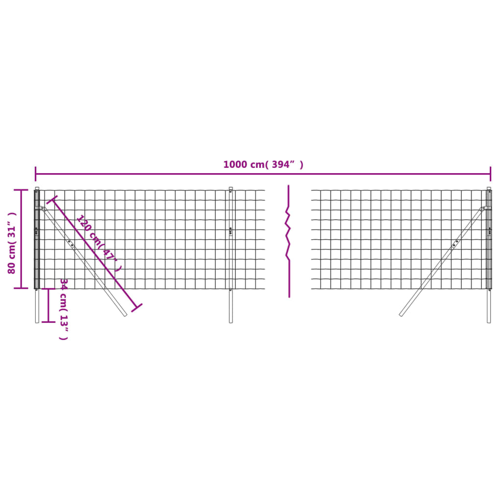 vidaXL Maschendrahtzaun Grün 0,8x10 m Verzinkter Stahl