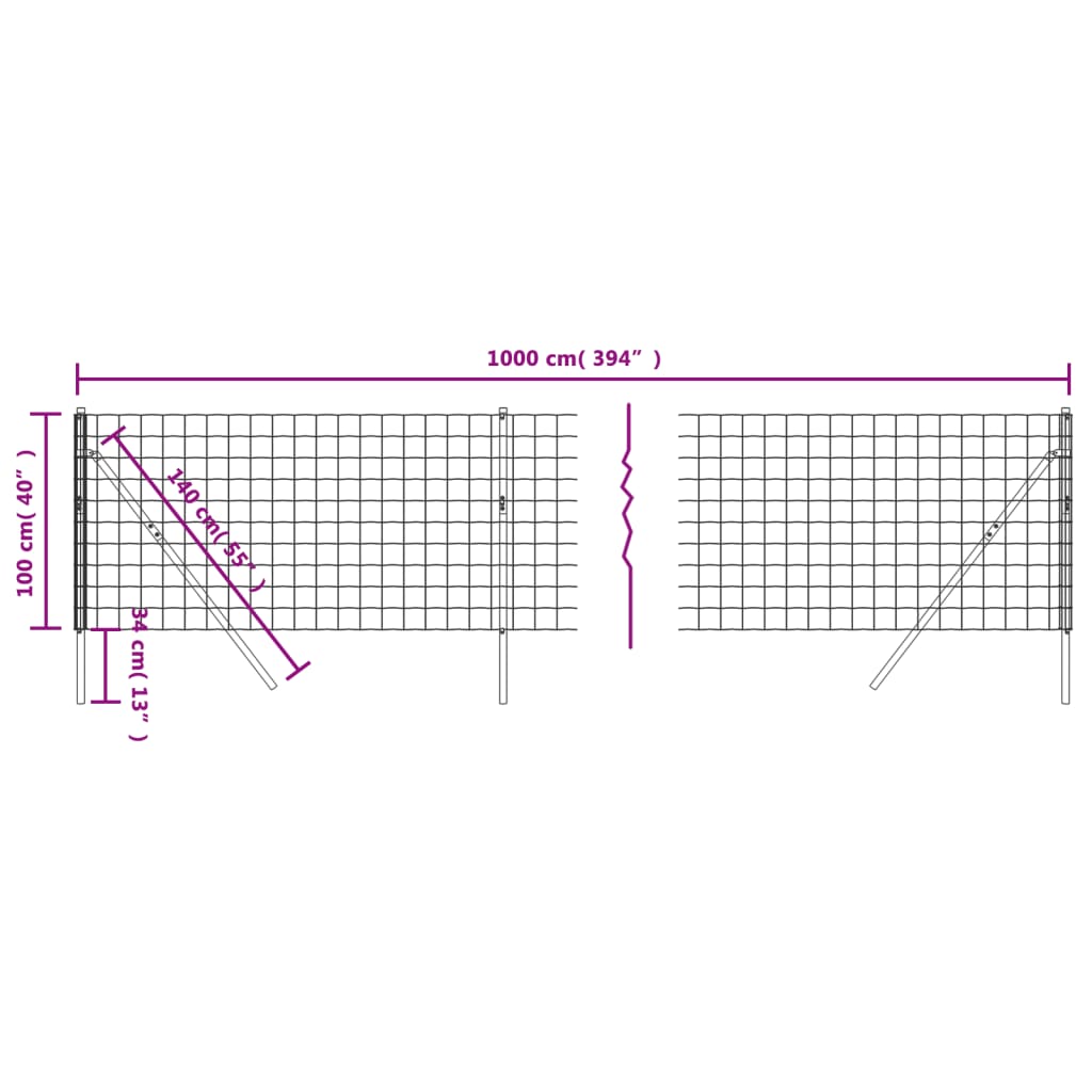 vidaXL Maschendrahtzaun Grün 1x10 m Verzinkter Stahl