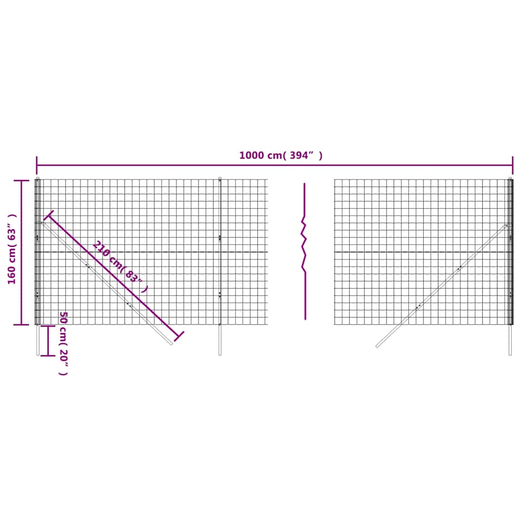 vidaXL Maschendrahtzaun Grün 1,6x10 m Verzinkter Stahl