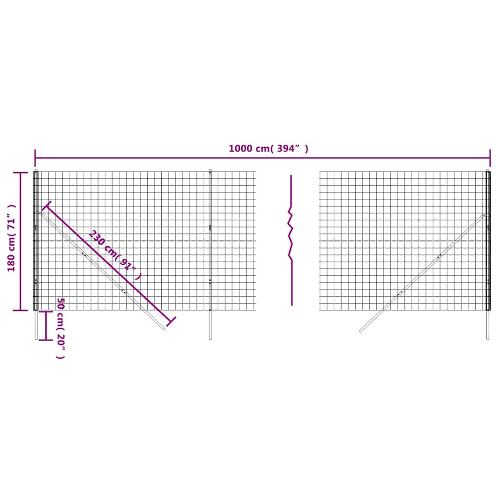 vidaXL Maschendrahtzaun Grün 1,8x10 m Verzinkter Stahl