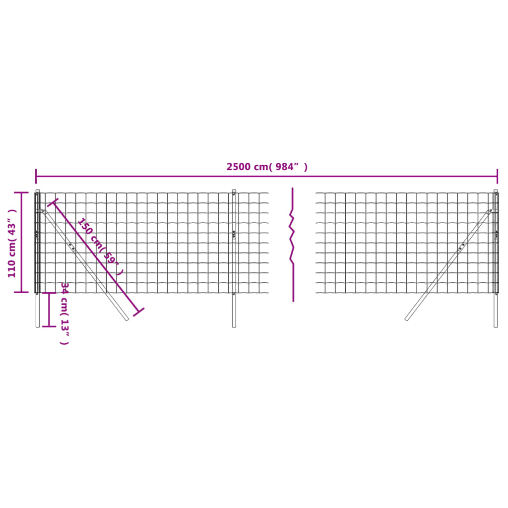 vidaXL Maschendrahtzaun Grün 1,1x25 m Verzinkter Stahl