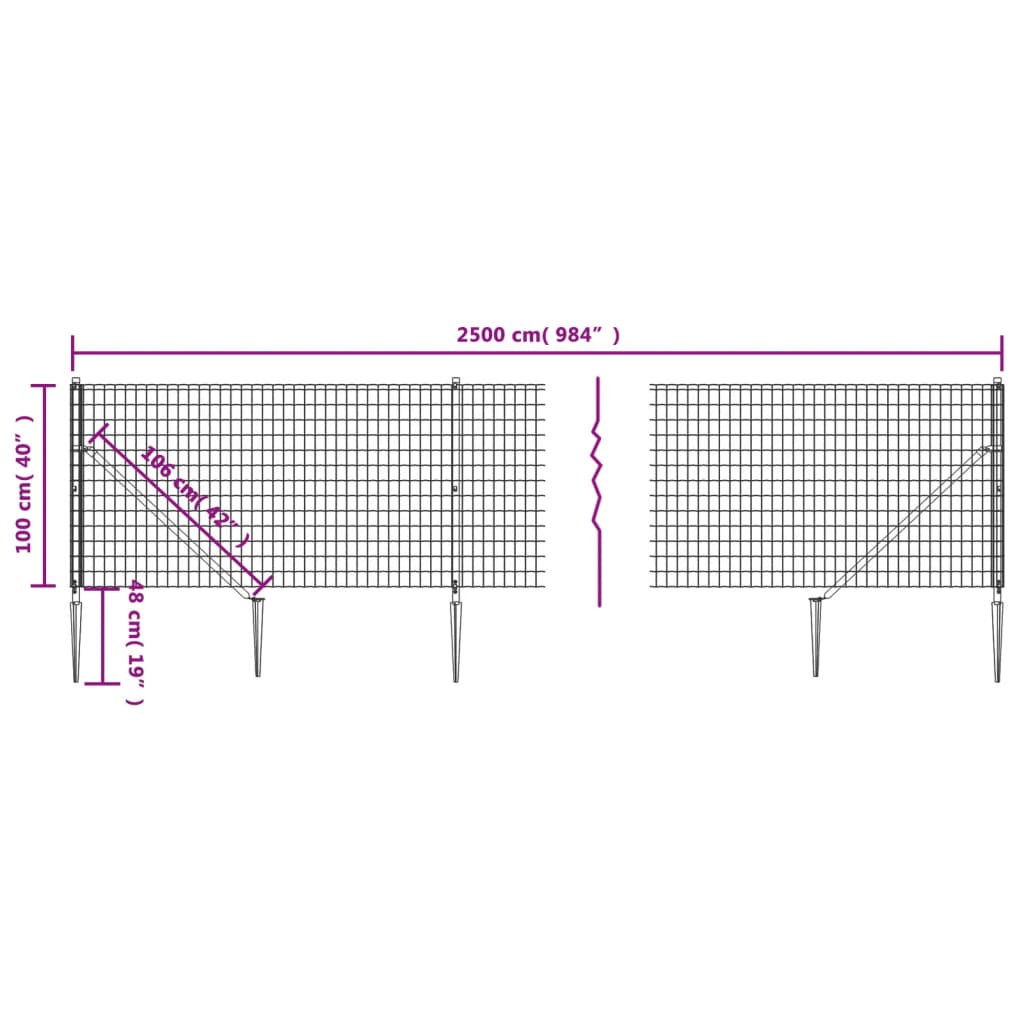 vidaXL Clôture grillagée avec manchons de terre Vert 1x25 m