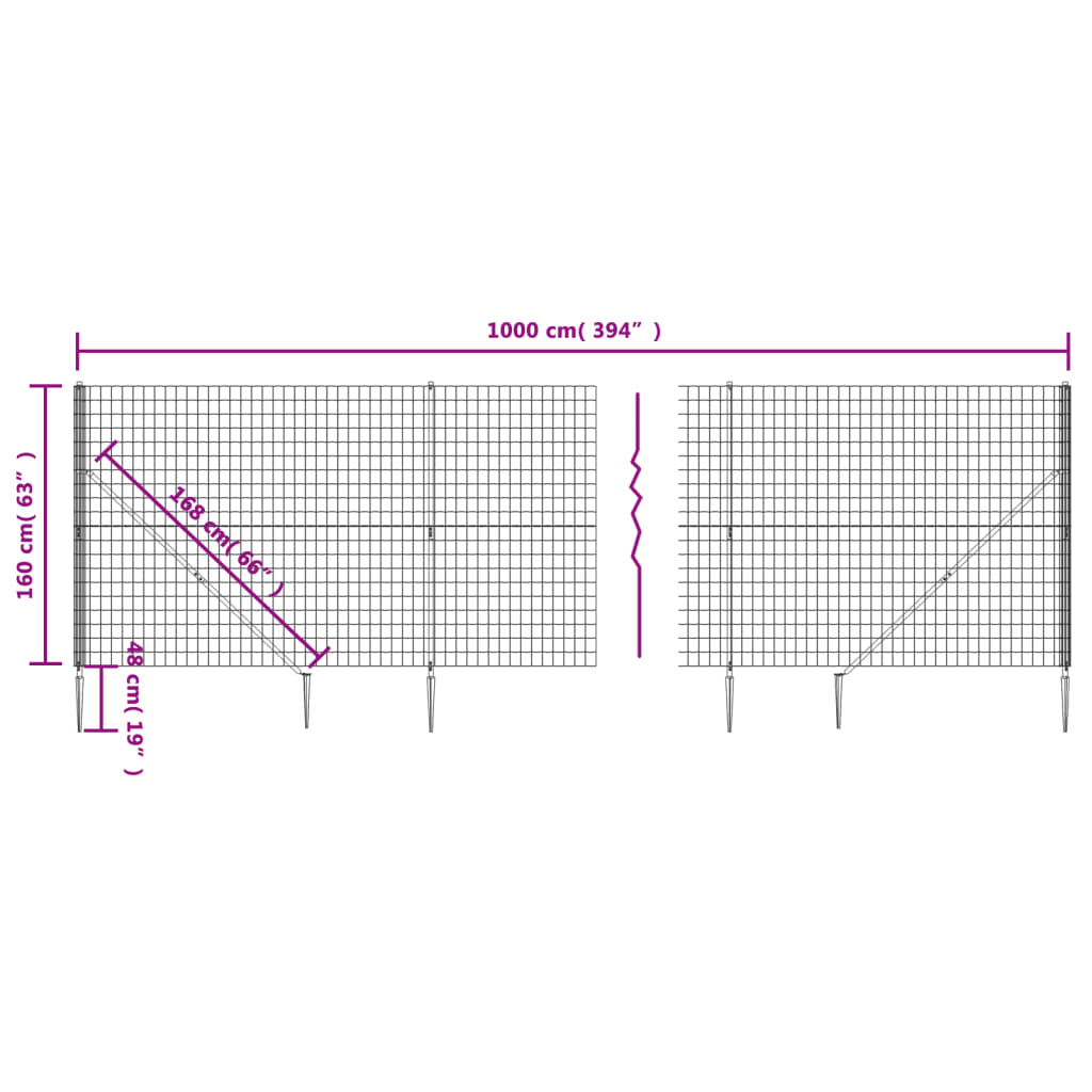 vidaXL Grillage avec manchons de sol vert 1,6 x 10 m