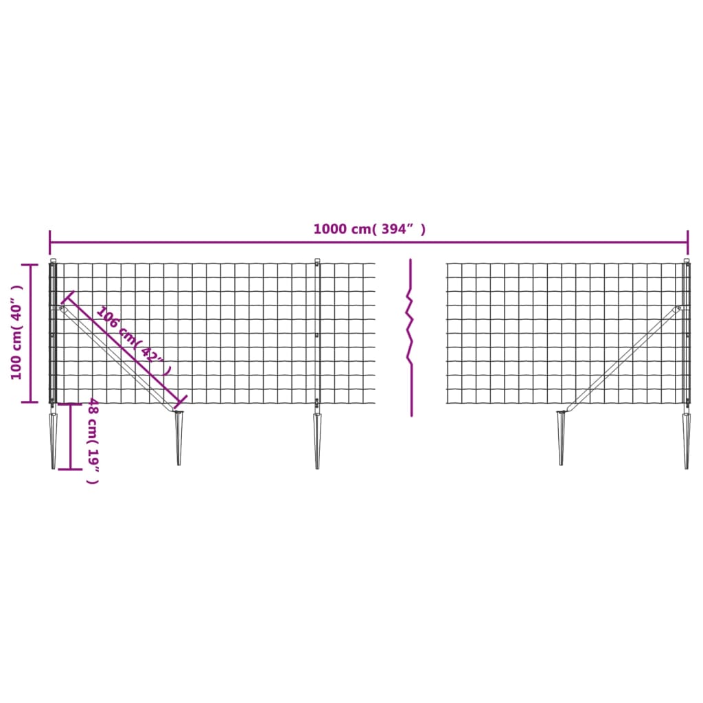 vidaXL Grillage avec manchons de sol vert 1x10 m