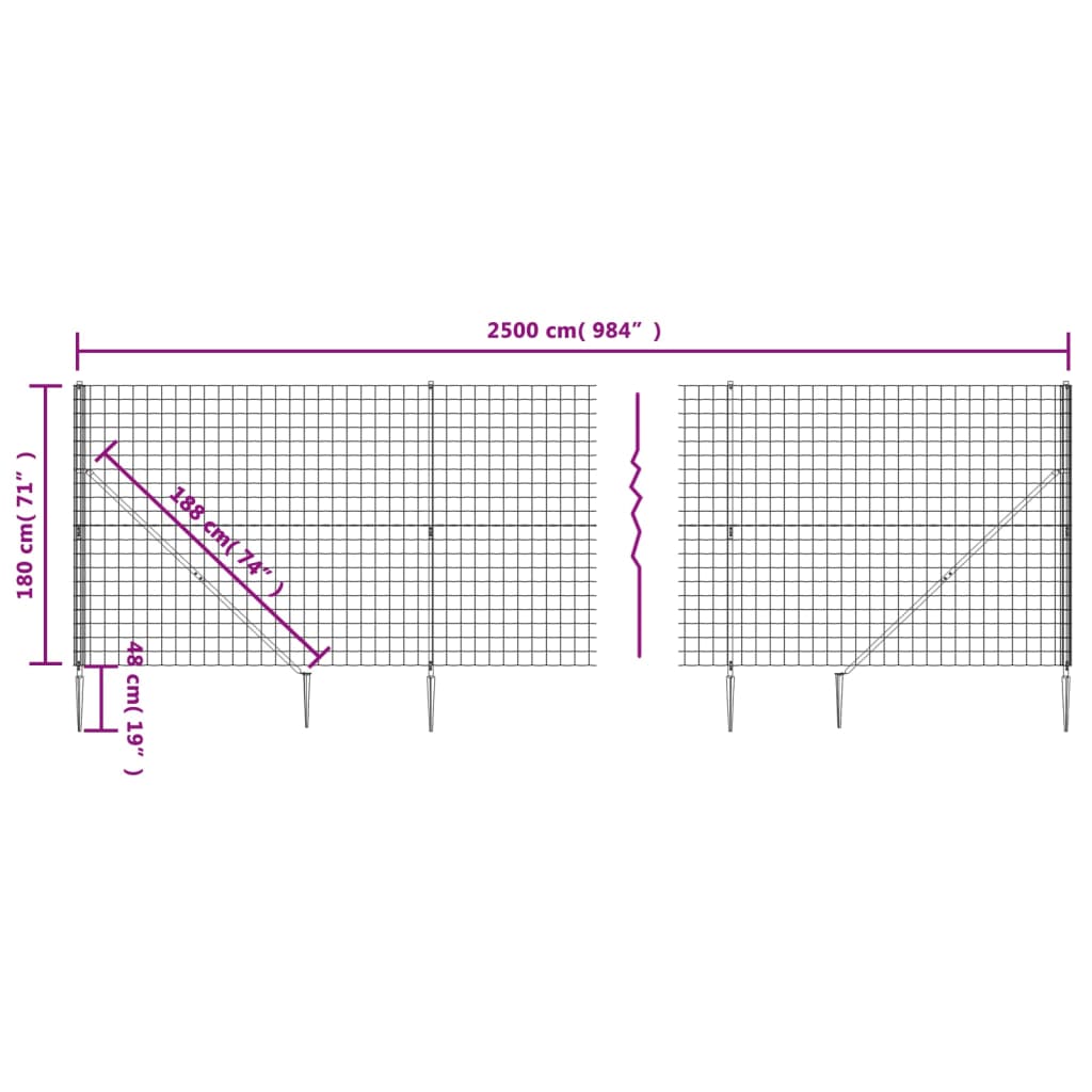 vidaXL Clôture grillagée avec manchons de poteau vert 1,8x25 m