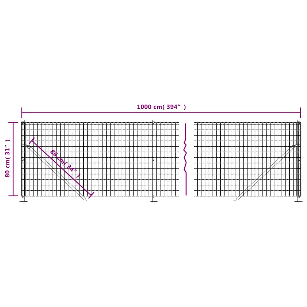 vidaXL Clôture grillagée avec bride de plancher vert 0,8x10 m