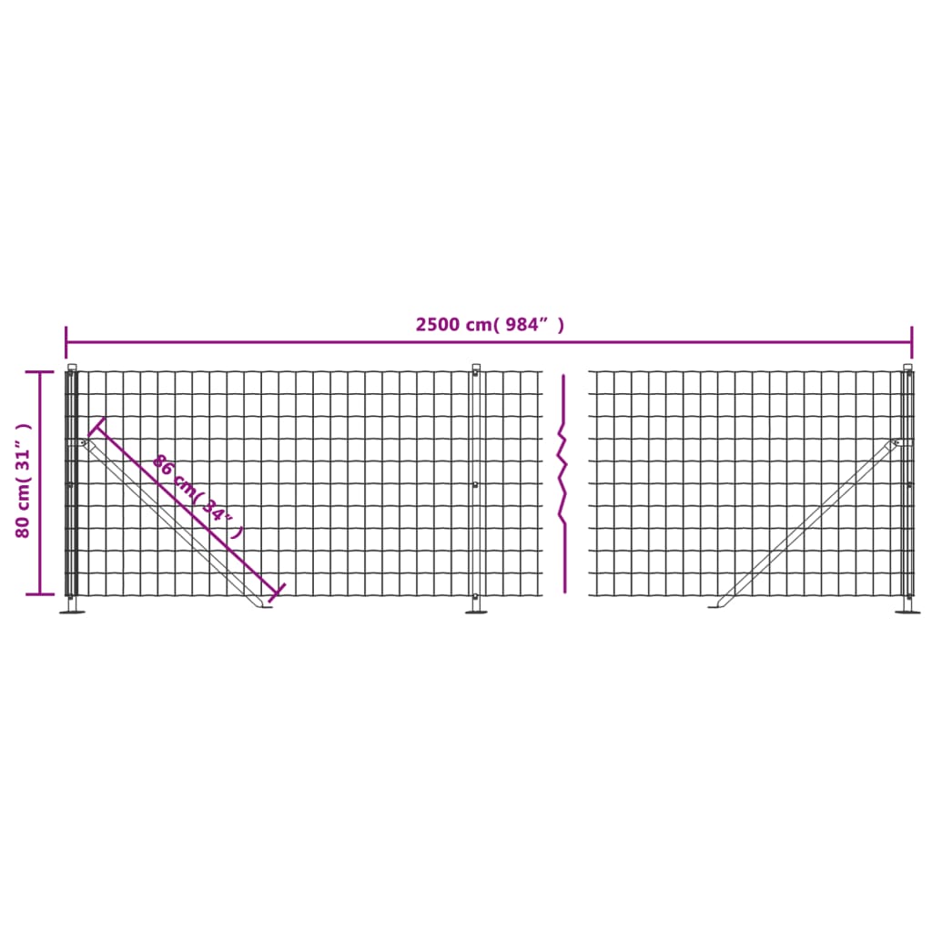 vidaXL Maschendrahtzaun mit Bodenflansch Grün 0,8x25 m