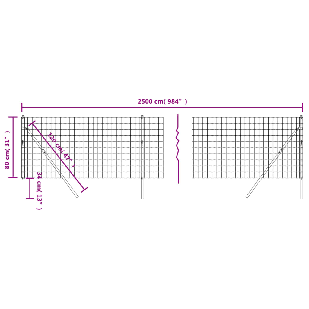 vidaXL Maschendrahtzaun Anthrazit 0,8x25 m Verzinkter Stahl