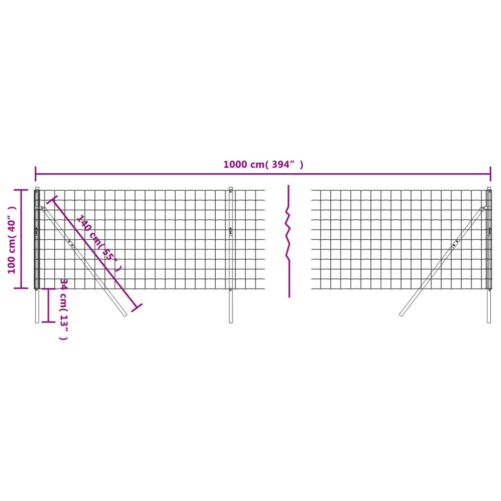 vidaXL Clôture grillagée Anthracite 1x10 m Acier galvanisé