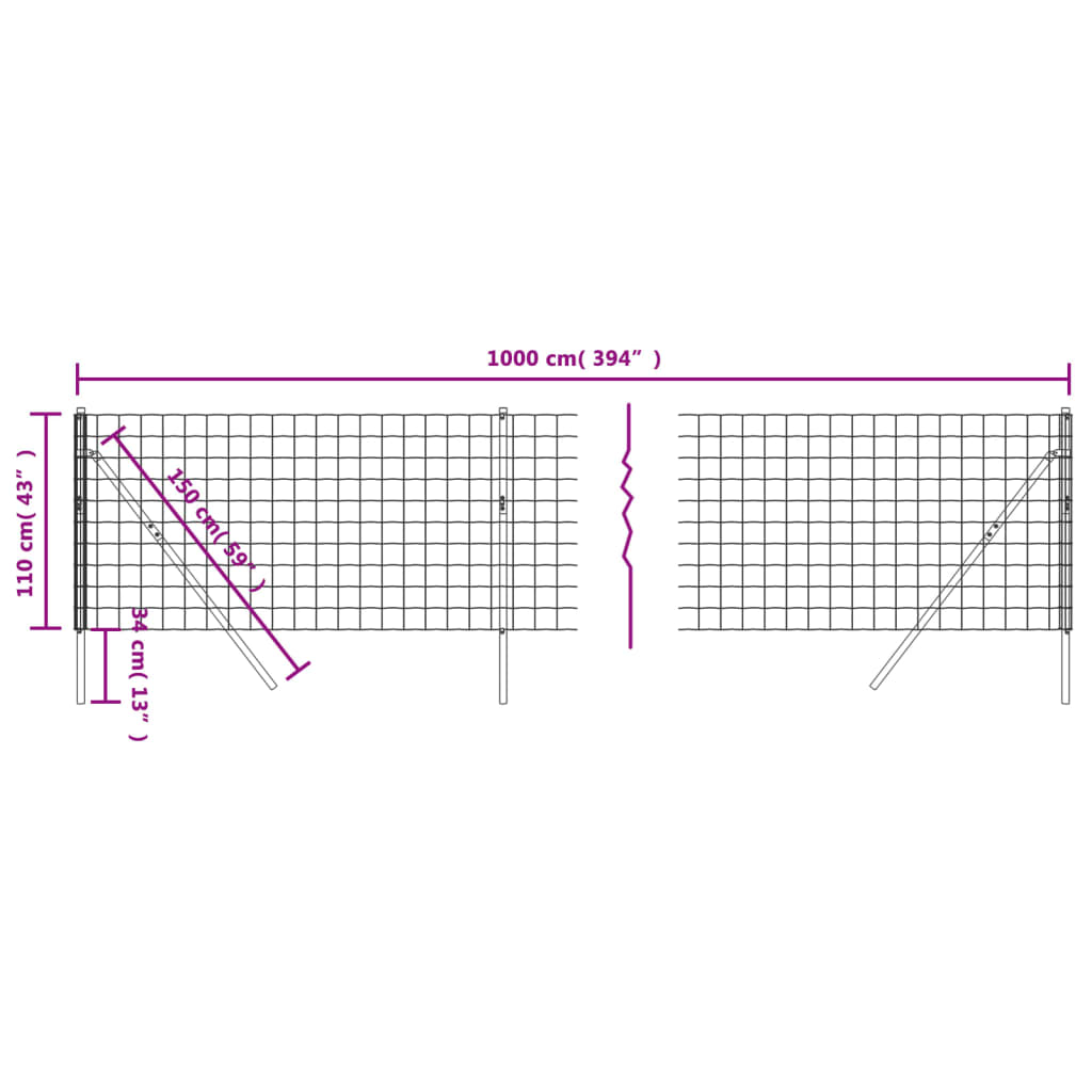 vidaXL Clôture grillagée anthracite 1,1x10 m Acier galvanisé