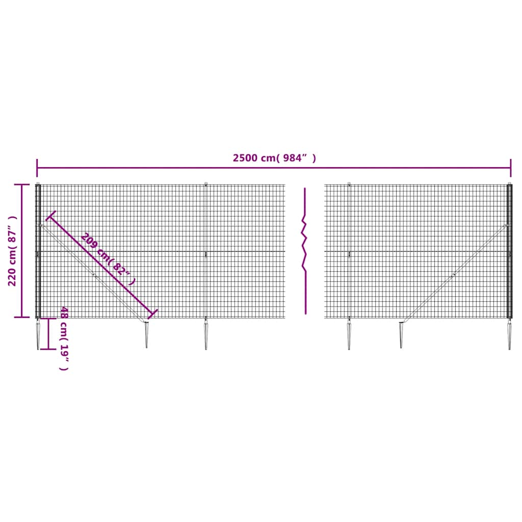 vidaXL Clôture grillagée avec manchons de sol Anthracite 2,2x25 m