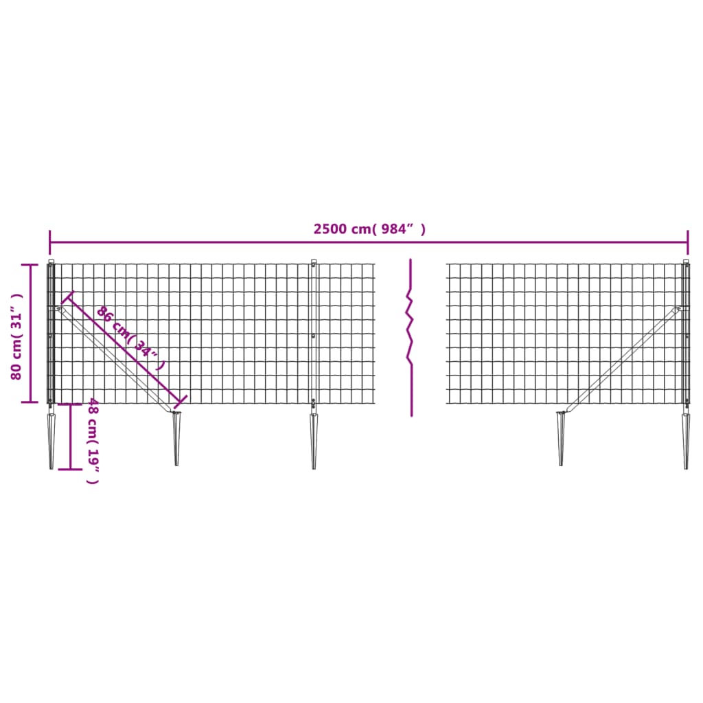 vidaXL Clôture grillagée avec manchons de sol Gris anthracite 0,8x25 m