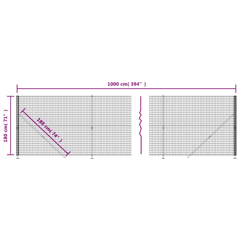 vidaXL Maschendrahtzaun mit Bodenflansch Anthrazit 1,8x10 m