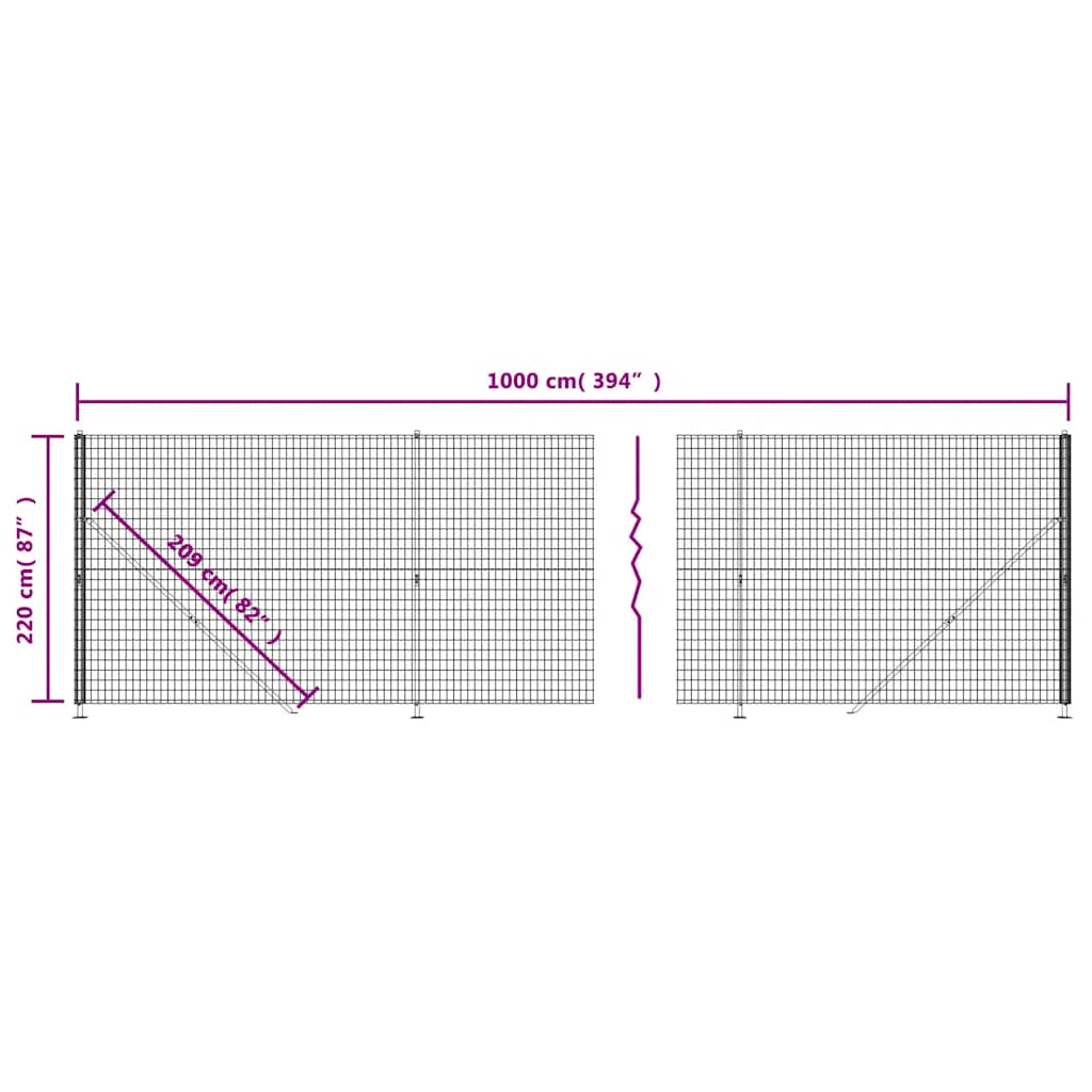 vidaXL Maschendrahtzaun mit Bodenflansch Anthrazit 2,2x10 m