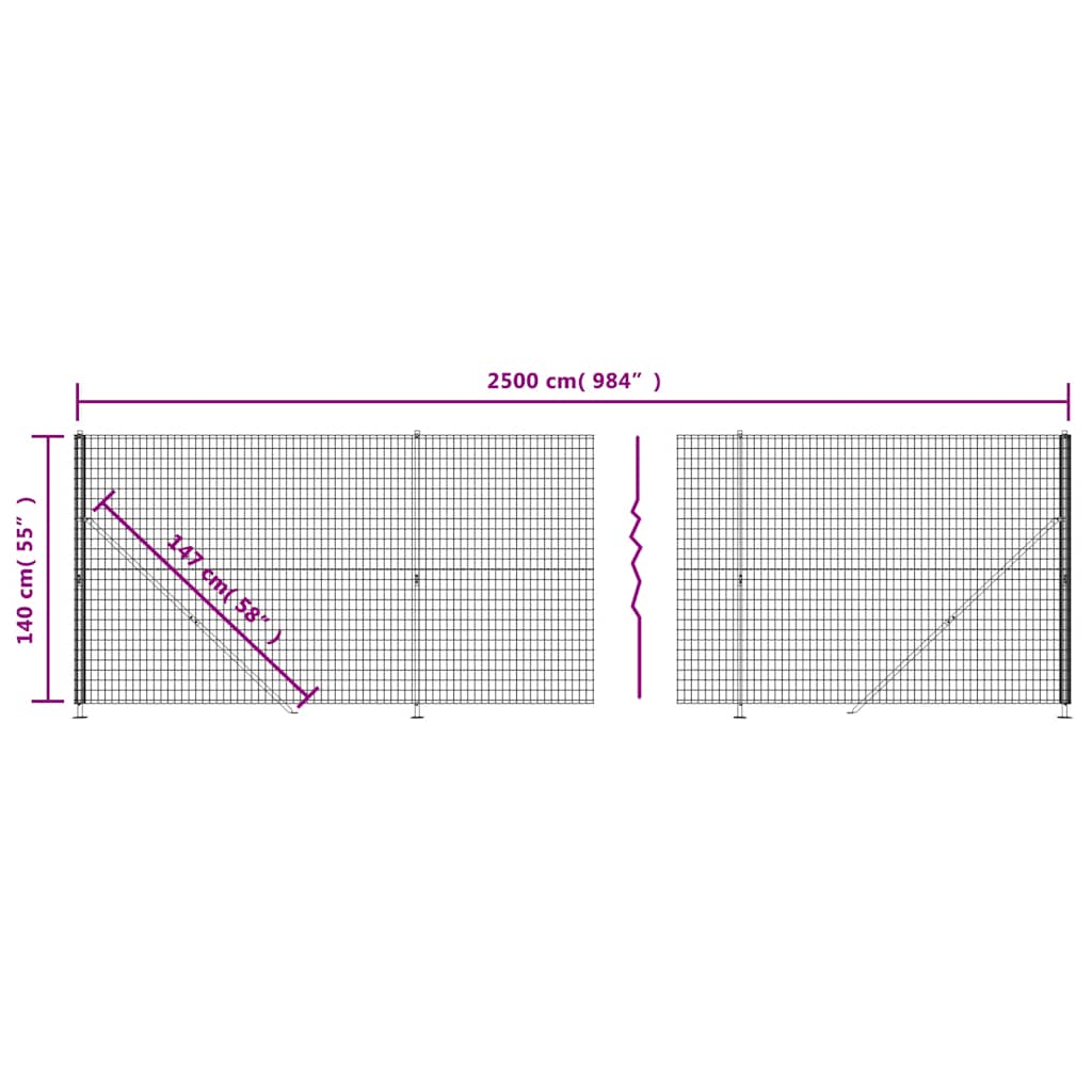 vidaXL Maschendrahtzaun mit Bodenflansch Anthrazit 1,4x25 m