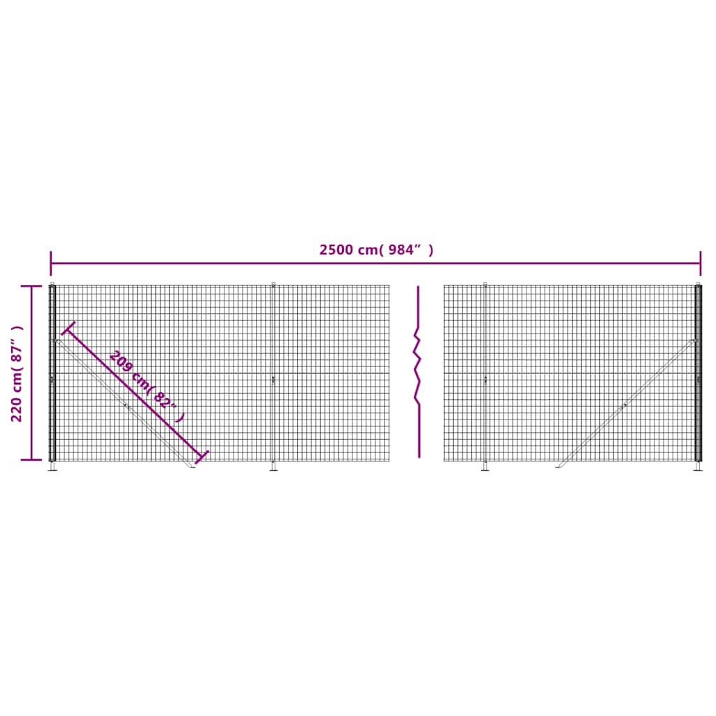 vidaXL Maschendrahtzaun mit Bodenflansch Anthrazit 2,2x25 m
