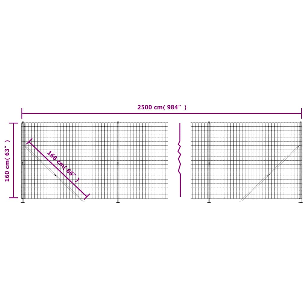 vidaXL Clôture grillagée avec bride de plancher Anthracite 1,6x25 m