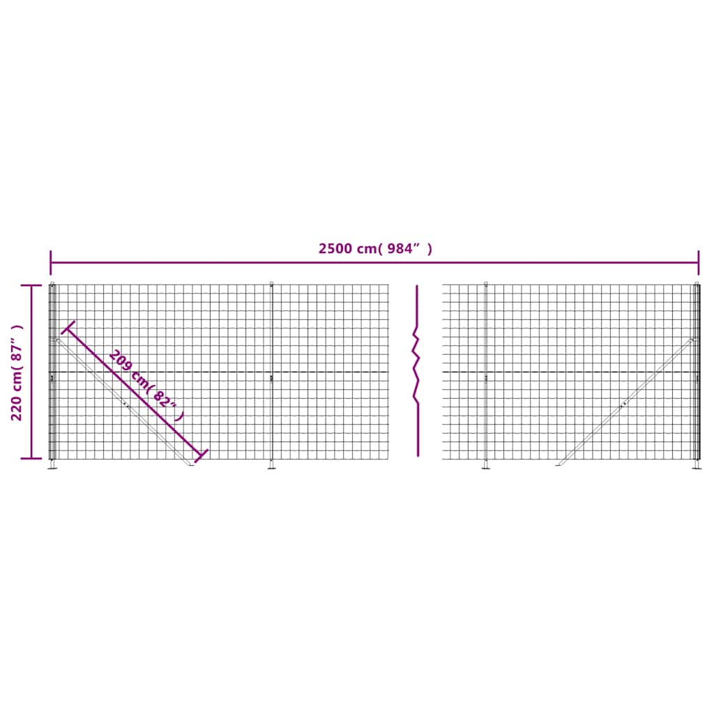 vidaXL Clôture grillagée avec bride de plancher anthracite 2,2x25 m