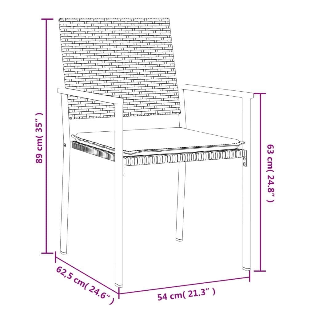 vidaXL Chaises de jardin avec coussins 2 pcs Noir 54x62,5x89cm Résine tressée