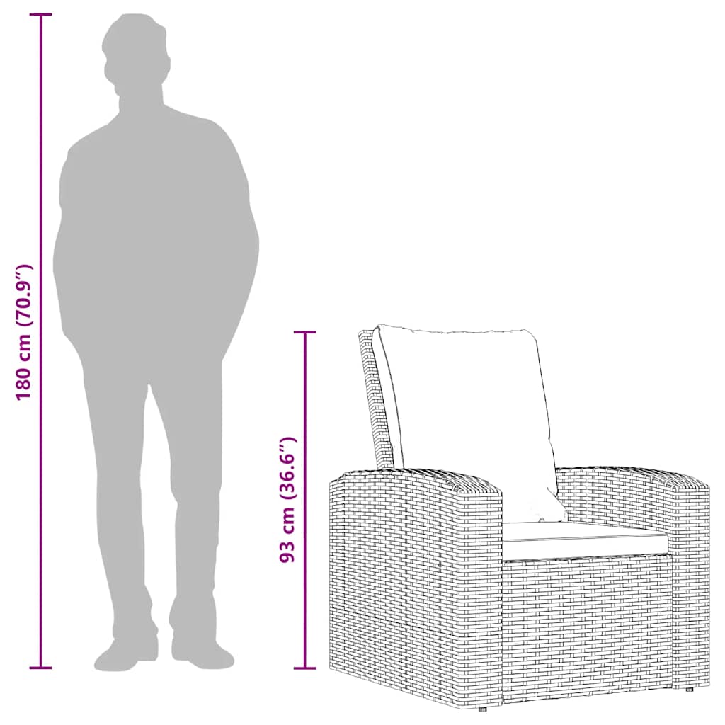 vidaXL Fauteuil de jardin réglable avec coussin noir résine tressée