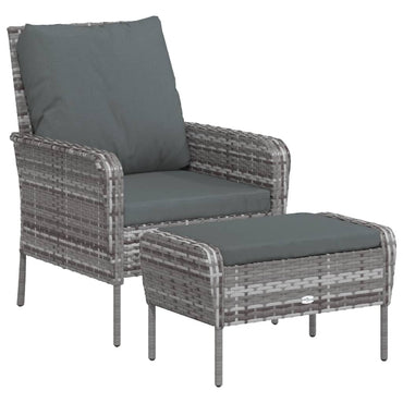 vidaXL Gartenstuhl mit Fußhocker Grau Poly Rattan