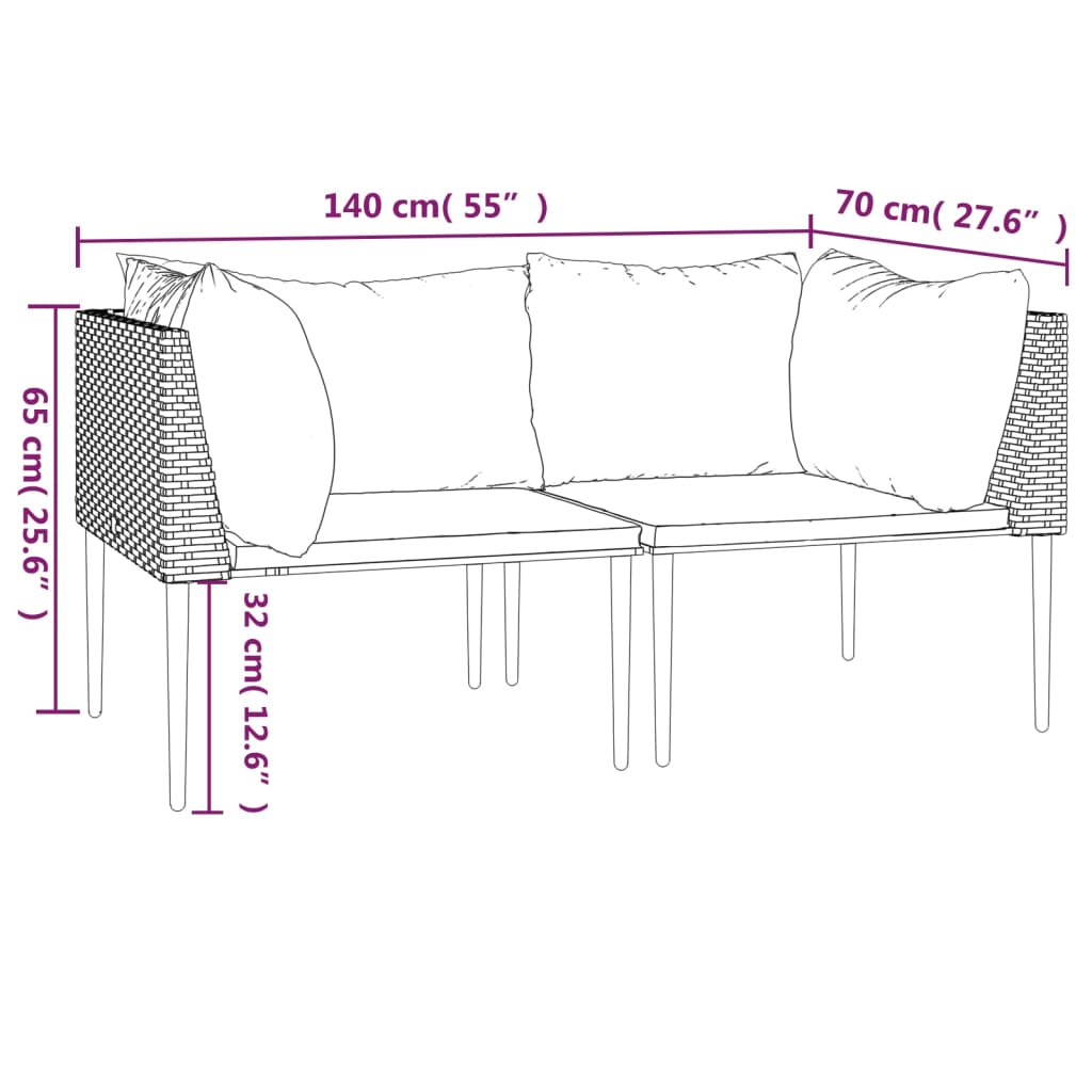 vidaXL Garten-Ecksofas mit Kissen 2 Stk. Grau Poly Rattan