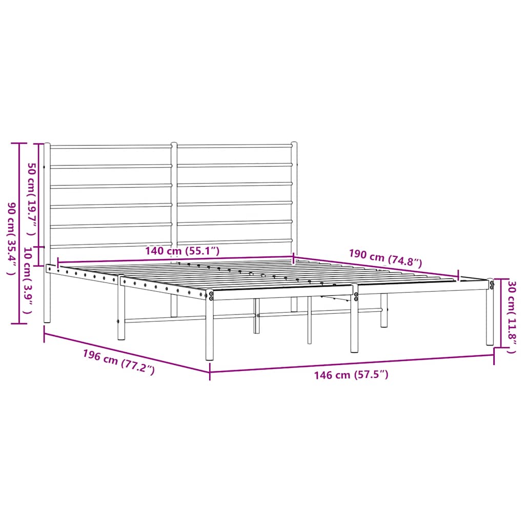Bettgestell mit Kopfteil Metall Weiß 140x190 cm