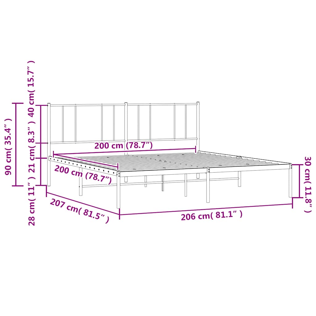 Bettgestell mit Kopfteil Metall Weiß 200x200 cm