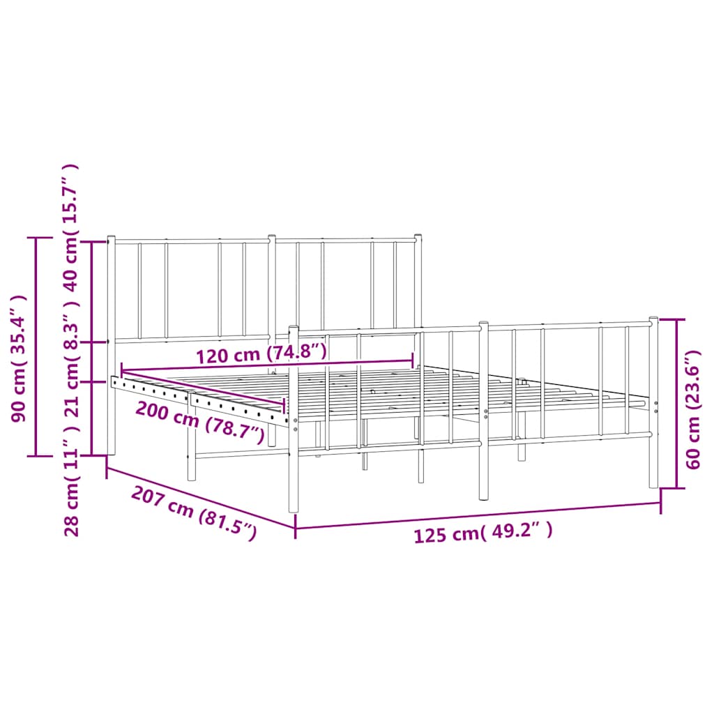 Bettgestell mit Kopf- und Fußteil Metall Weiß 120x200 cm