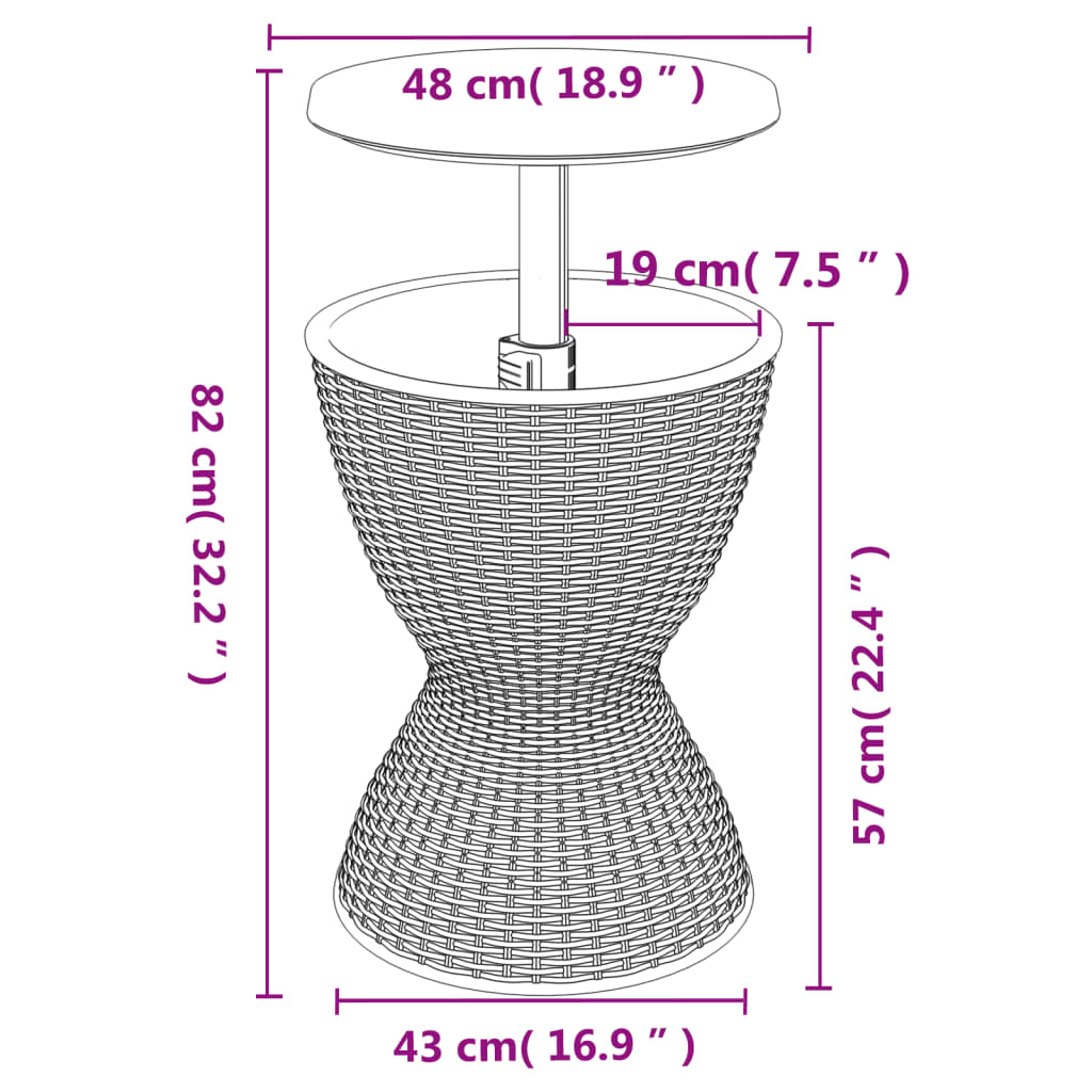 vidaXL 3-in-1 Tisch mit Eiskühler Hellbraun Polypropylen