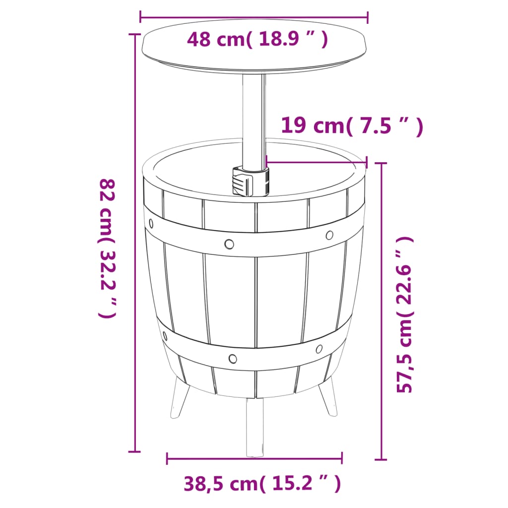 vidaXL Table 3 en 1 avec seau à glaçons marron clair en polypropylène