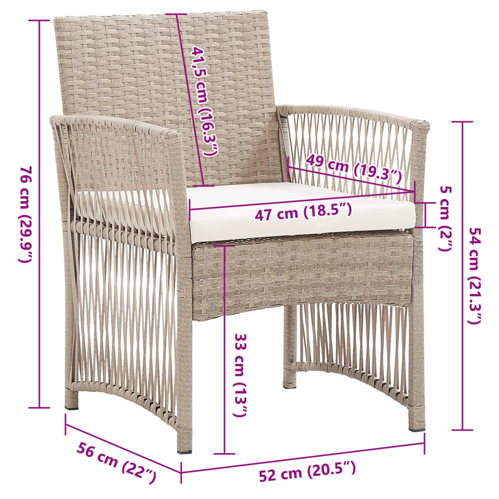vidaXL Gartensessel mit Sitzkissen 2 Stk. Beige Poly Rattan