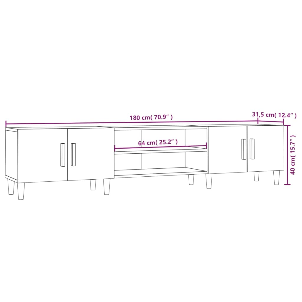 vidaXL TV-Schrank Hochglanz-Weiß 180x31,5x40 cm Holzwerkstoff