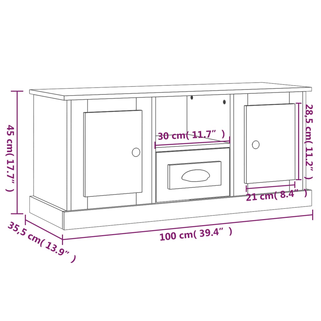 vidaXL TV-Schrank Hochglanz-Weiß 100x35,5x45 cm Holzwerkstoff
