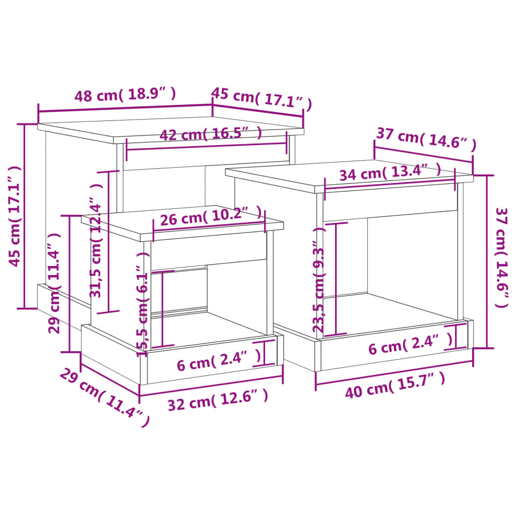 vidaXL Couchtische 3 Stk. Braun Eichen-Optik Holzwerkstoff